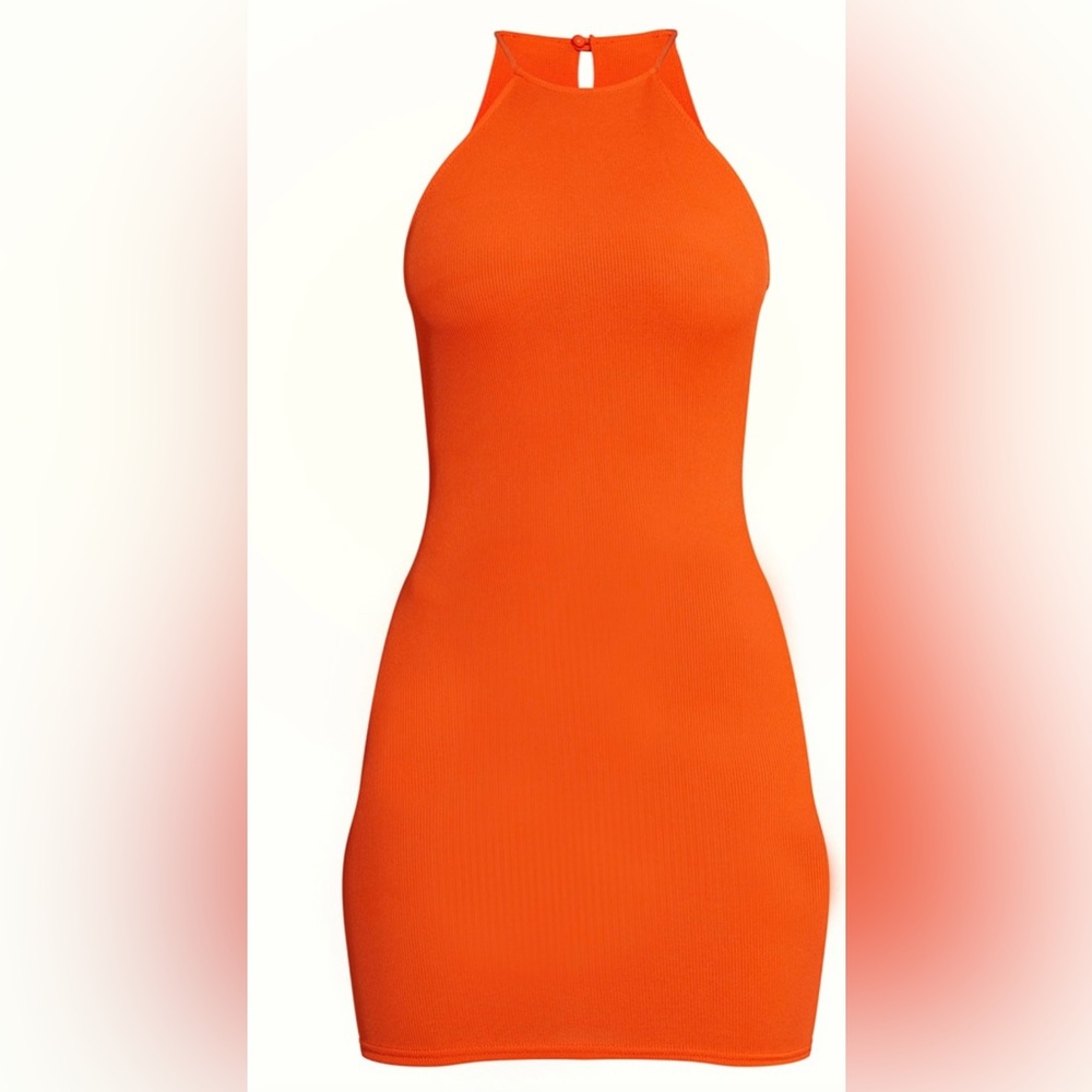 Orange ribbed bodycon dress